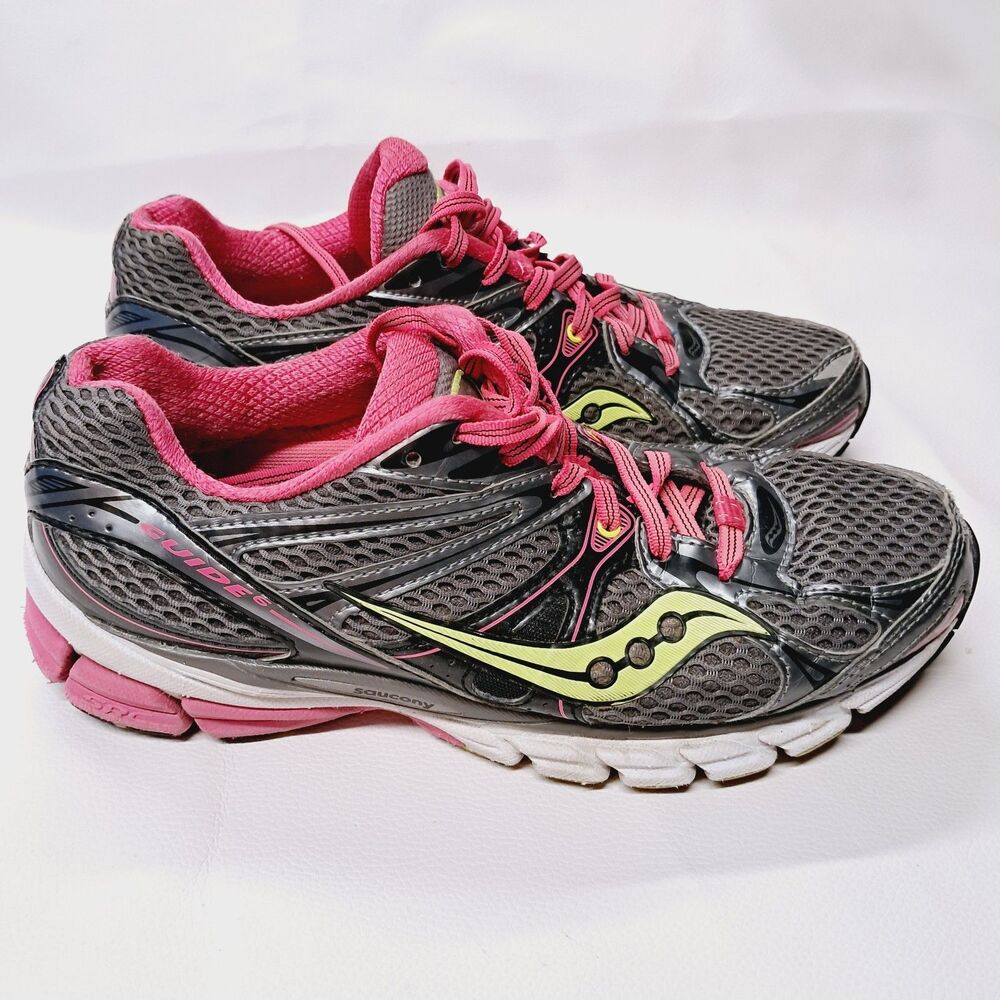 Saucony Guide 6 Womens  Gray/Pink/Yellow Sneakers Running Shoe Size 7
